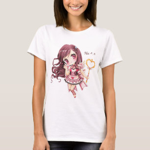 Camiseta Menina bonito com a vara do coração no vestido