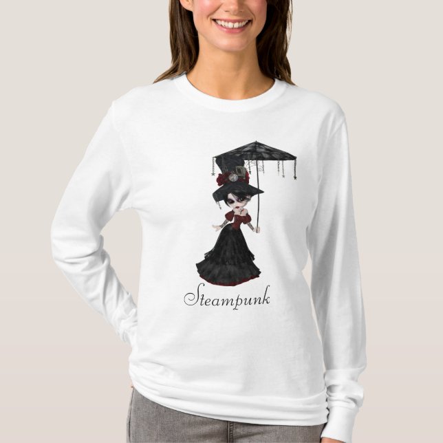 Camiseta Menina bonito & parasol do gótico de Steampunk do (Frente)
