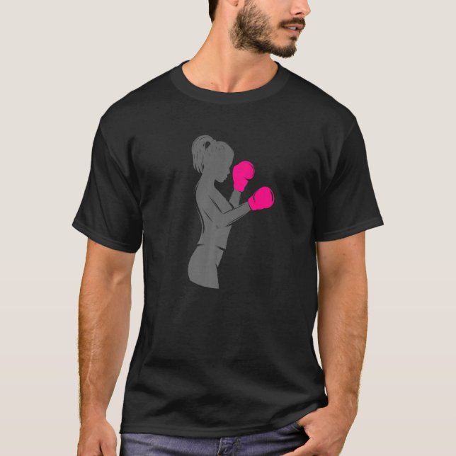 Camiseta Menina Boxer Mulher Boxando Luvas Rosa Quente Boxa (Frente)