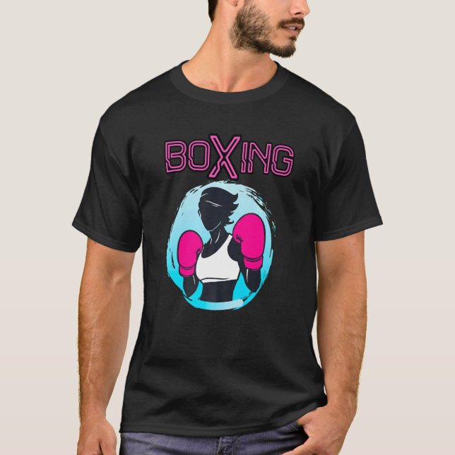 Camiseta Menina Boxer Mulher Boxando Luvas Rosa Quente Boxa (Frente)
