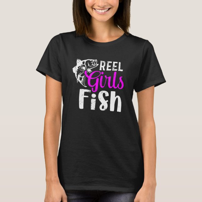 Camiseta Menina Carretel de Pesca Meninas Peixe (Frente)