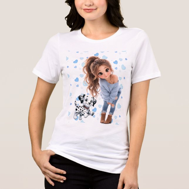 Camiseta Menina Chibi Fofa & Cachorrinho (Frente)