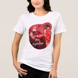 Camiseta Menina chinesa de ano novo com guarda-chuva vermel