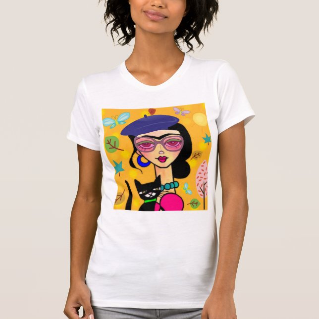 Camiseta Menina chique de Tre com gato (Frente)