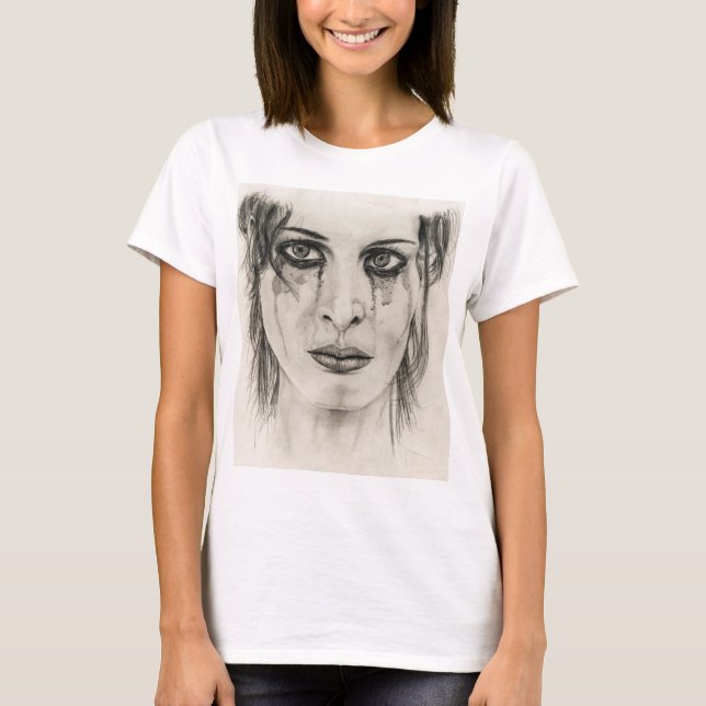 Camiseta Menina choradora - Desenho a lápis (Frente)