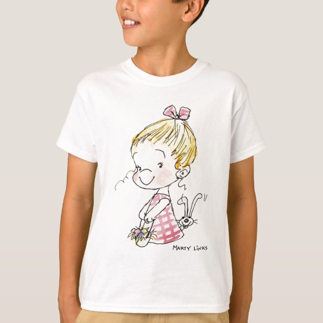 Camiseta Menina & coelho da páscoa EAS-005 (Frente)