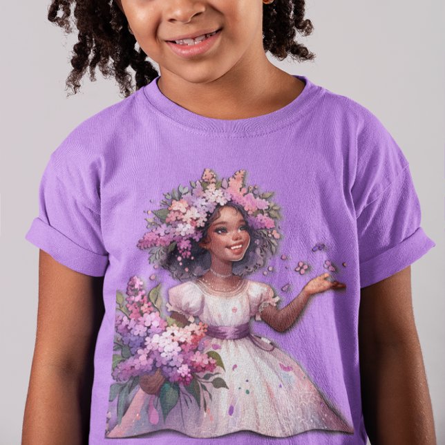 Camiseta Menina Com Belas Flores De primavera (Criador carregado)