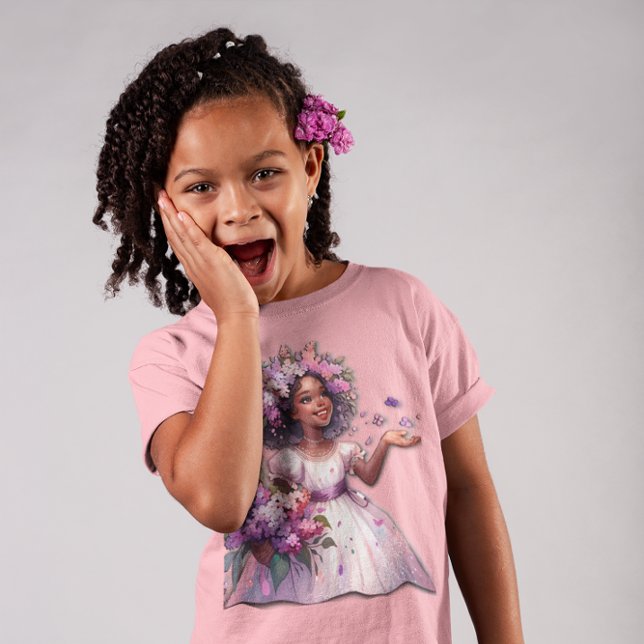 Camiseta Menina Com Belas Flores De primavera (Criador carregado)