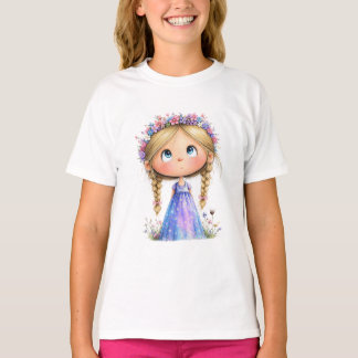 Camiseta Menina com Coroa de Flores Caprichosa Arte Infanti