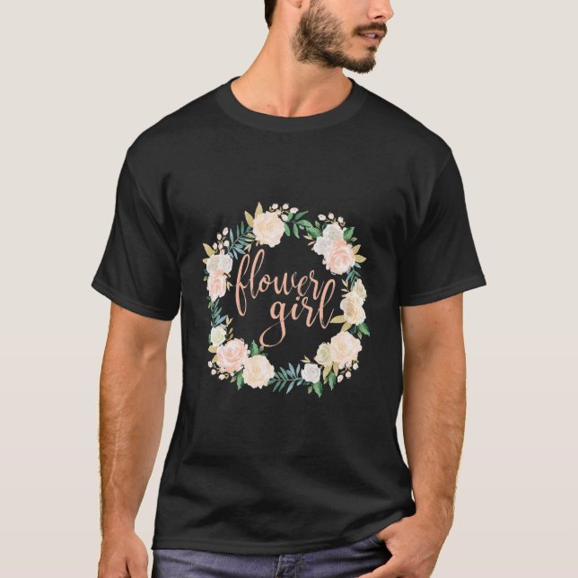 Camiseta Menina com Flores Grinalda de Flores Rosa Casament (Frente)