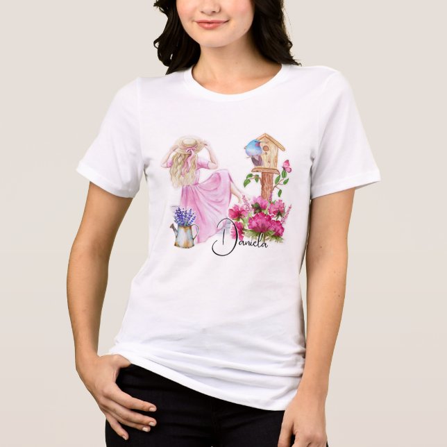 Camiseta Menina com flores personalizada estilo country  (Frente)