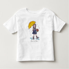 Camiseta Menina Com Guarda-Chuva Amarelo Em Aquarela