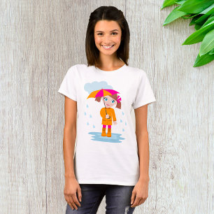 Camiseta Menina com Guarda-chuva na Chuva Dia Chuvoso Crian