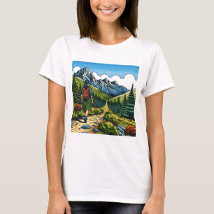 Camiseta Menina com Mochila Caminhando em uma Trilha na Nat