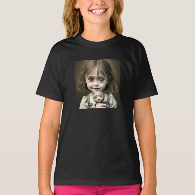 Camiseta Menina com Olhos Assustadores Fantasia de Hallowee (Frente)