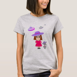 Camiseta Menina com Sauceres de Gato e Voadores
