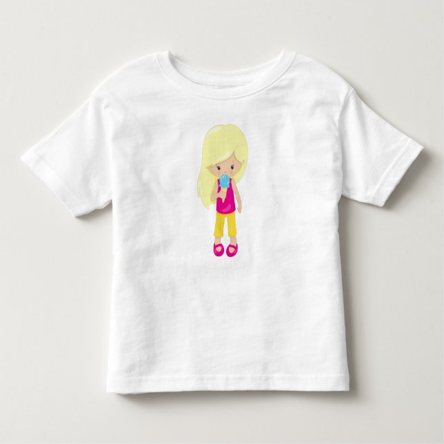 Camiseta Menina Com Sorvete, Cabelo Loiro, Menina Fofa (Frente)