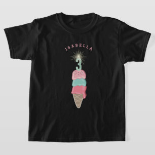 Camiseta Menina com Sorvete Cor-de-Rosa Festa de 3 Anos Spa