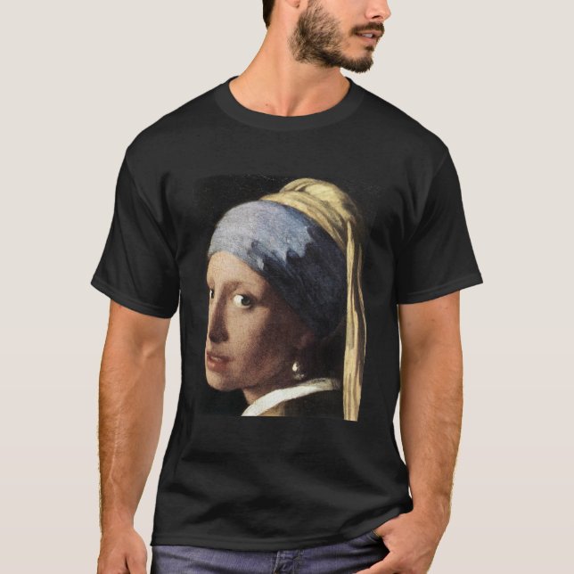 Camiseta Menina com um brinco da pérola (detalhe) (Frente)