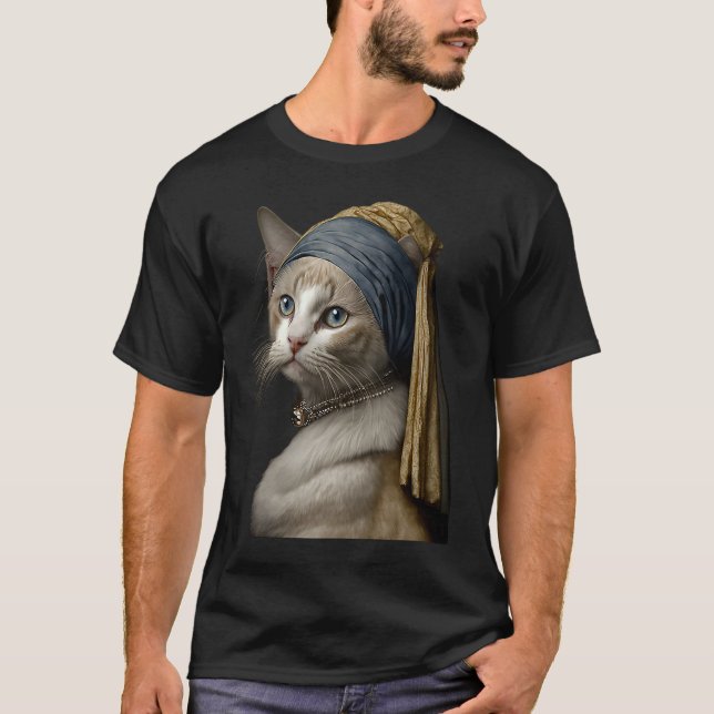 Camiseta Menina com um Brinco de Pérola  Gato (Frente)