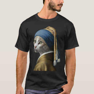Camiseta Menina com um Brinco de Pérola Gato 1