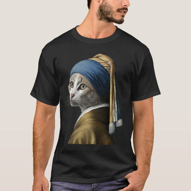 Camiseta Menina com um Brinco de Pérola  Gato   1 (Frente)