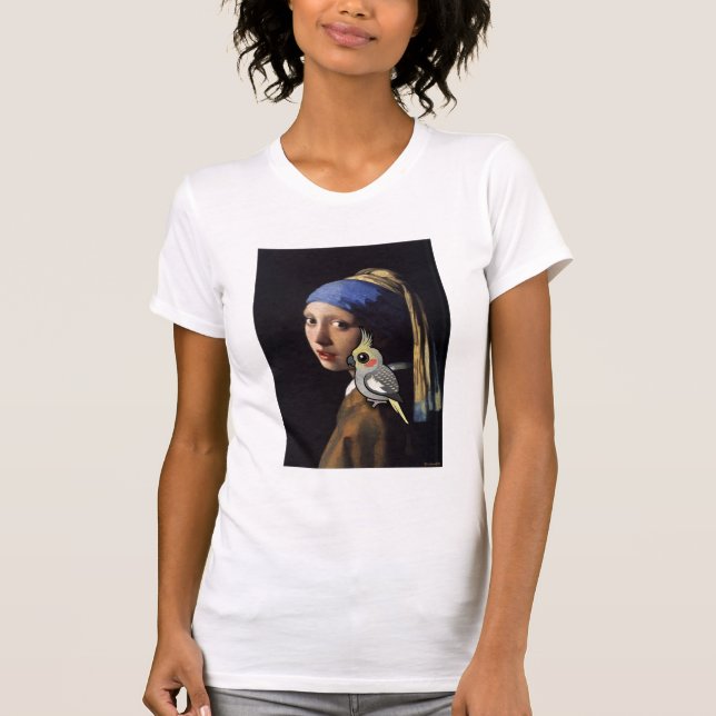 Camiseta Menina com um Cockatiel da pérola (Frente)