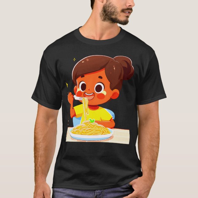 Camiseta Menina Comendo Espaguete - 2 (Frente)