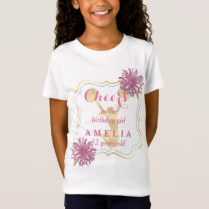 Camiseta Menina cor-de-rosa do aniversário do cheerleader
