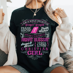 Camiseta Menina Cristã que Crê na Bíblia Fé Religiosa Jesus