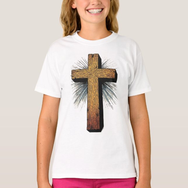 Camiseta Menina Cruz Cristã Ousada (Frente)