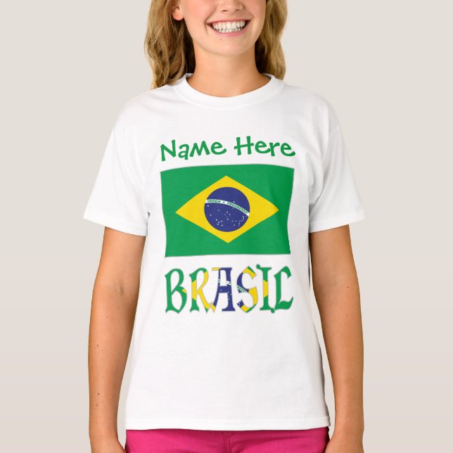 Camiseta Menina da Bandeira Personalizada Brasil (Frente)