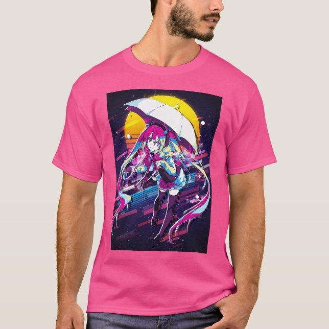 Camiseta Menina da Escola dos Guarda-chuvas Miku (Frente)