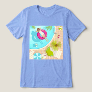 Camiseta Menina da festa de natação na praia de verão de bi