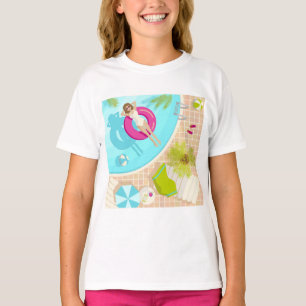 Camiseta Menina da festa de natação na praia de verão de bi
