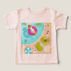 Camiseta Menina da festa de natação na praia de verão de bi