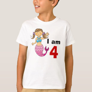Camiseta Menina da sereia do aniversário da criança de 4