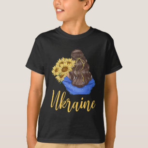 Camiseta Menina da Ucrânia Com Girassóis Cores Azul Amarelo