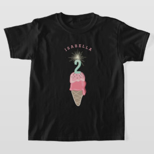 Camiseta Menina da Velinha de Sorvete Rosa Aniversário de 2