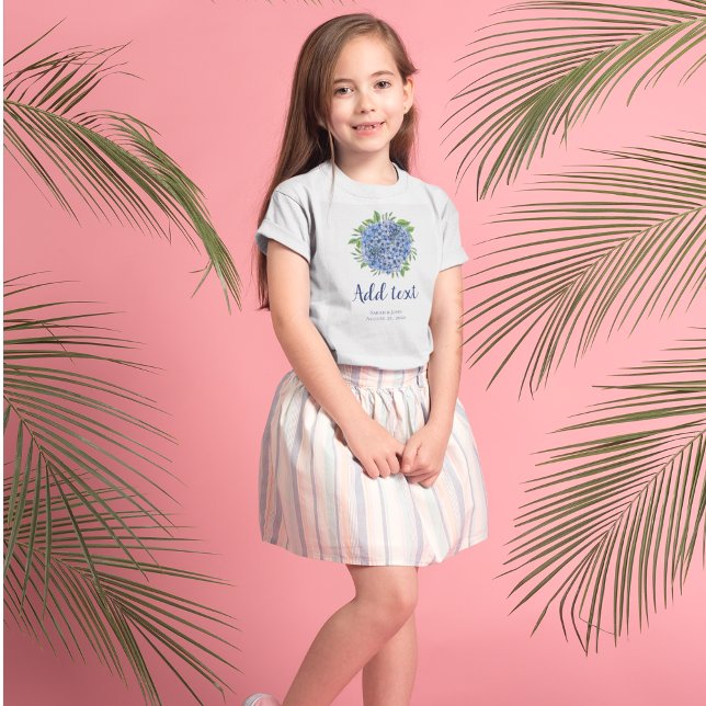 Camiseta Menina das Flores de Hortênsias Azuis para Casamen (Criador carregado)