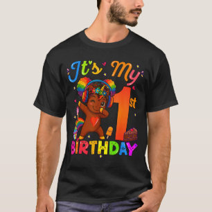 Camiseta Menina de 1º Aniversário Afro Unicórnio Cabelo Nat