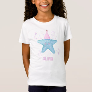 Camiseta Menina de 1º Aniversário Blue Starfish Festa Oceân