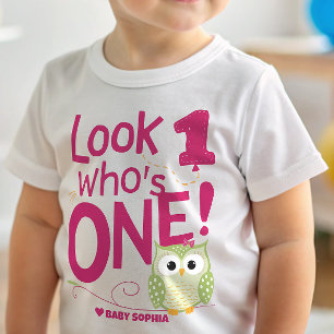 Camiseta Menina de 1º Aniversário Coruja