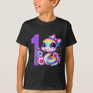 Camiseta Menina de 1º Aniversário Festa de Cobra Arco-íris 