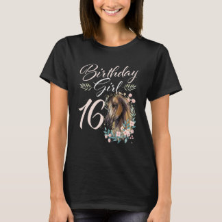 Camiseta Menina de 16 Anos de Cavalos Aniversário de 16 Ano