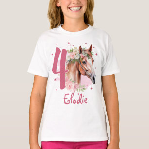 Camiseta Menina de 4 Anos de Idade Cavalo Rosa Pastel Quatr