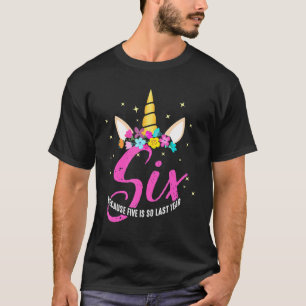 Camiseta Menina de 6 Anos de Idade Festa de Aniversário Uni