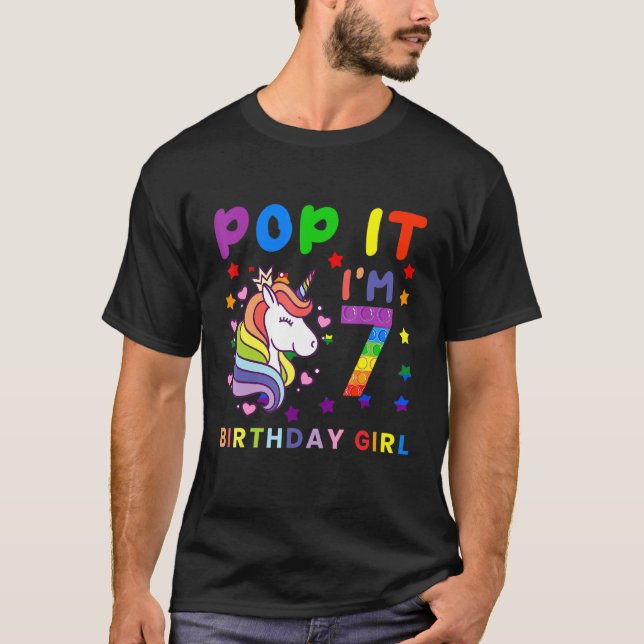 Camiseta Menina de 7 Anos de Idade Fidget Pop It Eu Tenho 7 (Frente)