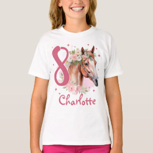 Camiseta Menina de 8 Anos de Idade Cavalo Rosa Pastel Oito 