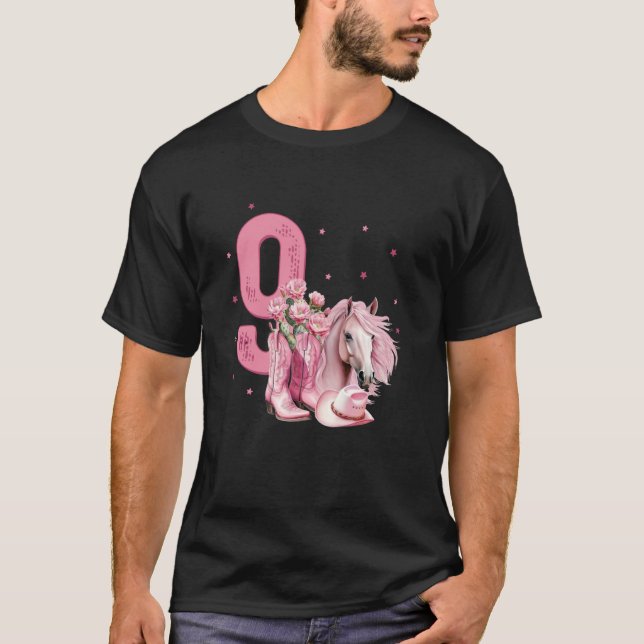 Camiseta Menina de 9 anos de idade que ama cavalos Caubói 9 (Frente)